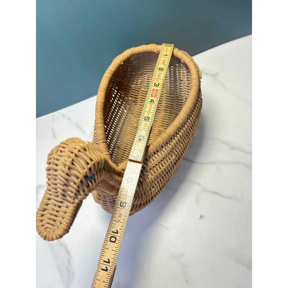Vintage Wicker Duck Basket Handwoven Rattan Mallard Figurine Decor Catchall